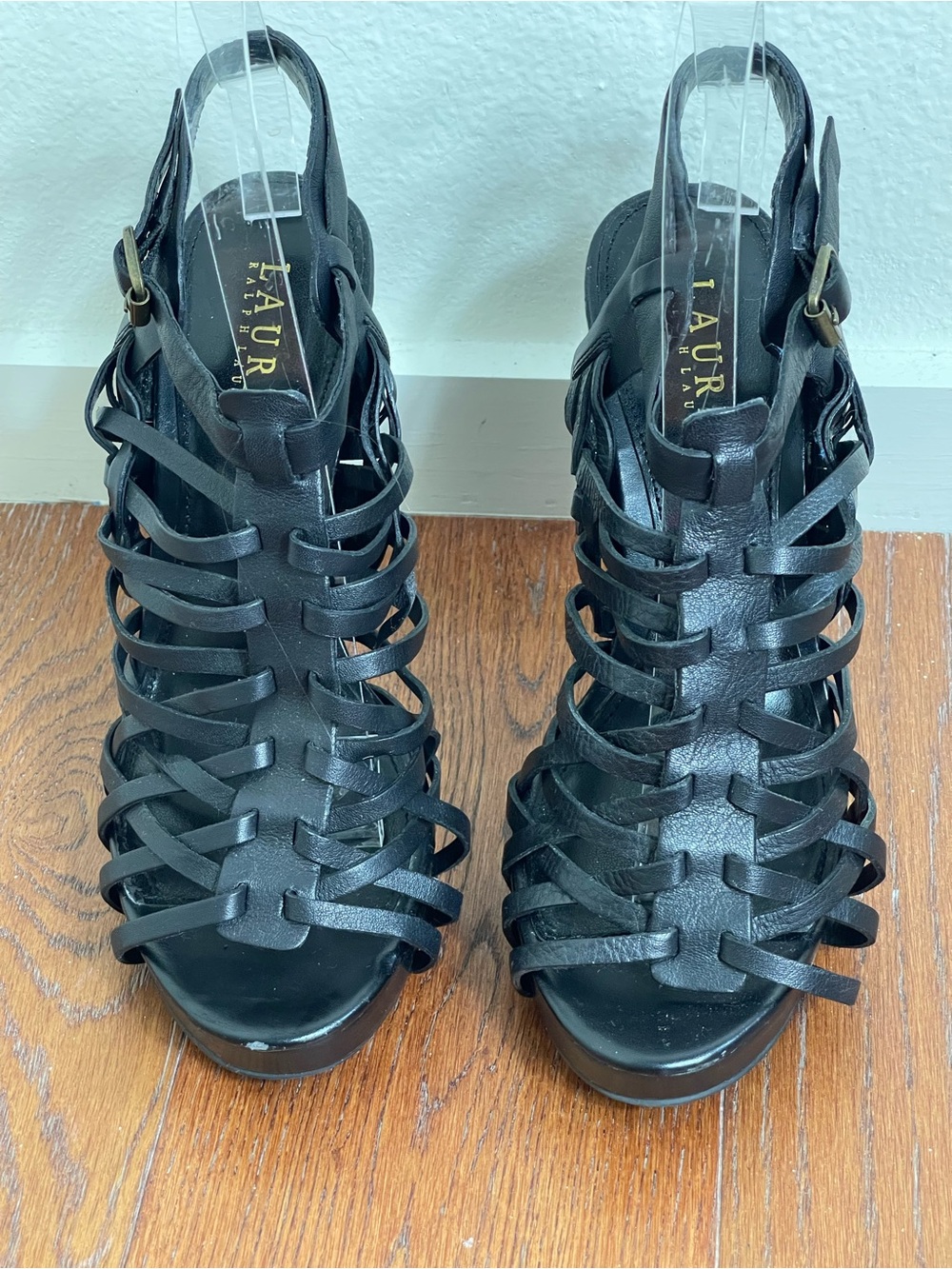 Lauren Ralph Lauren Leather Strappy Cage Platform Heels Size 7B